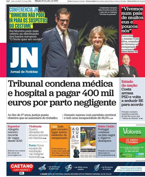 Capa Do Jn De Hoje Capas De Jornais Jornalismo Capa Jornal