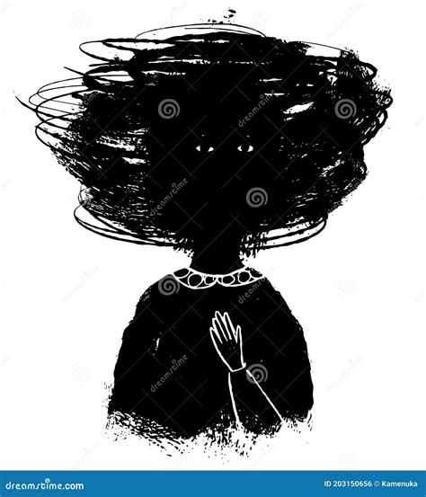 Portrait Of A Woman With Disturbing Thoughts Anxiety Illustration
