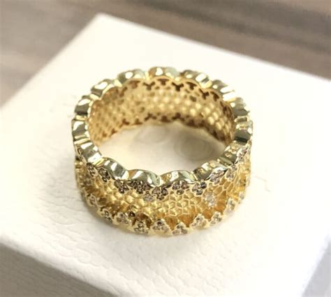 Pandora Shine 18k Gold Honeycomb Lace Ring 167100cz Free Box Polish Cloth Tag Ebay