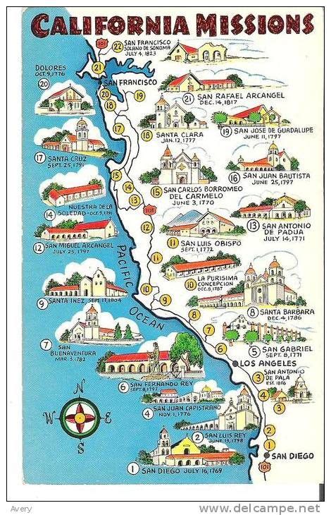 Map Of California Missions Built Between 1769 And 1823 California