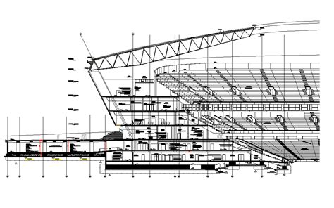 Stadium Sectional Elevation Dwg File Cadbull