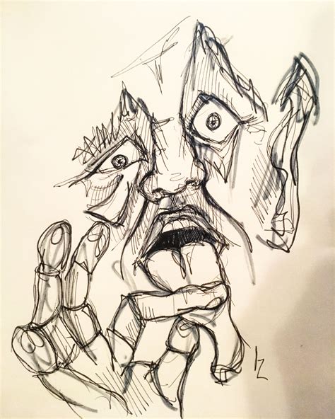 A Drawing Of A Man Holding His Hand Up To His Face With An Angry Expression