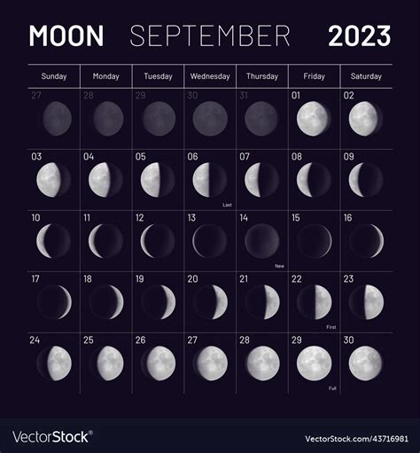 September Lunar Calendar For 2023 Year Monthly Vector Image