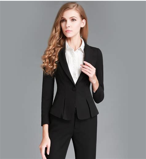 New 2016 Autumn Winter Fashion Women Suits Custom Made Black Tops Sets Elegant Female Business