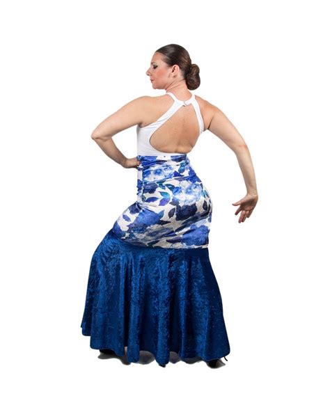 Falda De Baile Flamenco De Terciopelo Estampada En Azul El Rocio Baile Flamenco