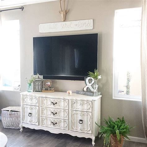 Dresser turned into tv stand only with a different finnish think we are going to do this with gma drezzer @sharonhenninger. Small TV Stands for Top of Dresser | Tv Stand Ideas