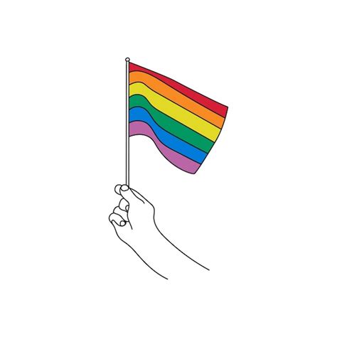 Premium Vector Hand Holding Rainbow Flag Lgbt Symbol Line Art Pride