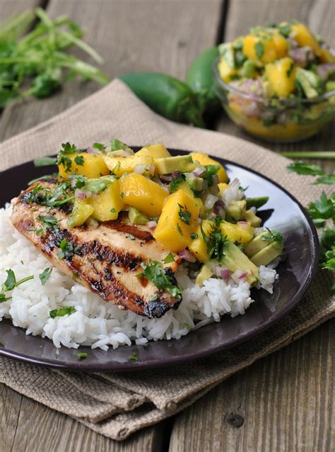 Coat pan with cooking spray. Cilantro-Lime Grilled Chicken with Mango-Avocado Salsa ...