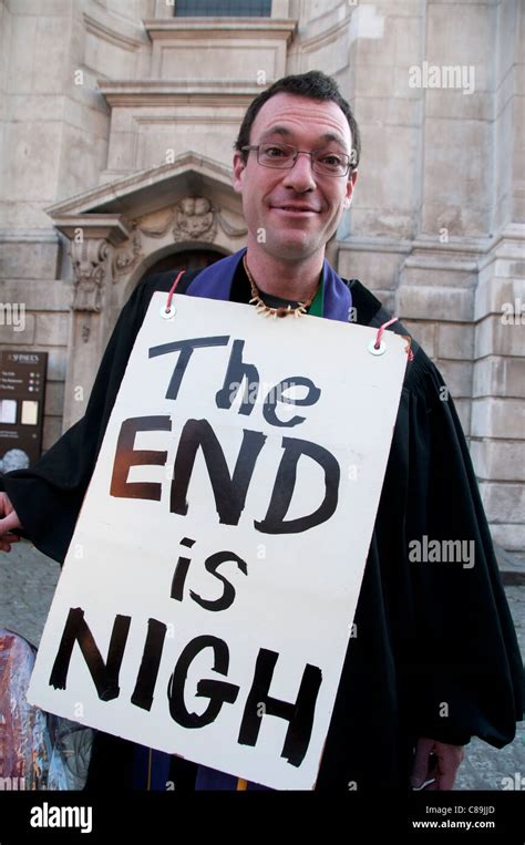 Occupy London Man With Sandwich Boards Saying The End Is Nigh In Front Of St Pauls Stock