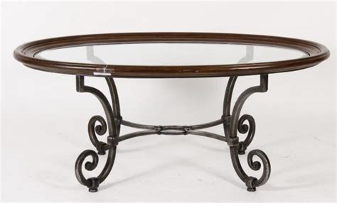 Coffee table side decorative inlay sofa cocktail. Oval Coffee Table Glass, Wood & Wrought Iron Base
