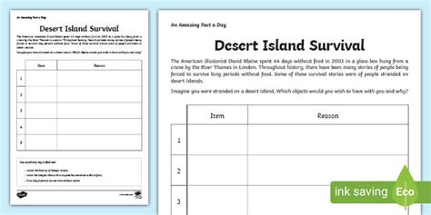 Desert Island Survival Activity Team Building Worksheet