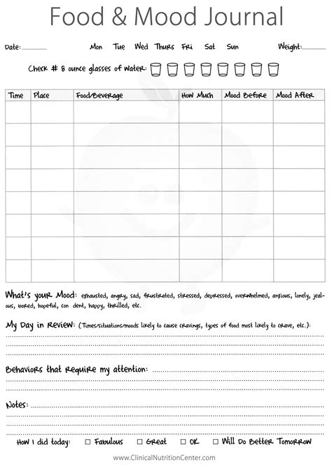 Food Mood Journal Fitness Journal Printable Food Journal Printable Food Journal