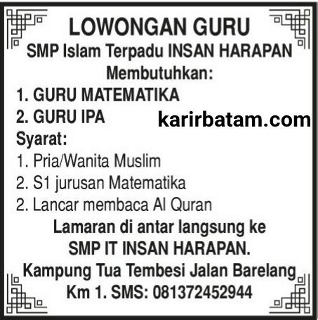 We did not find results for: Lowongan Kerja SMP Islam Terpadu Insan Harapan - Lowongan Kerja Batam 2020