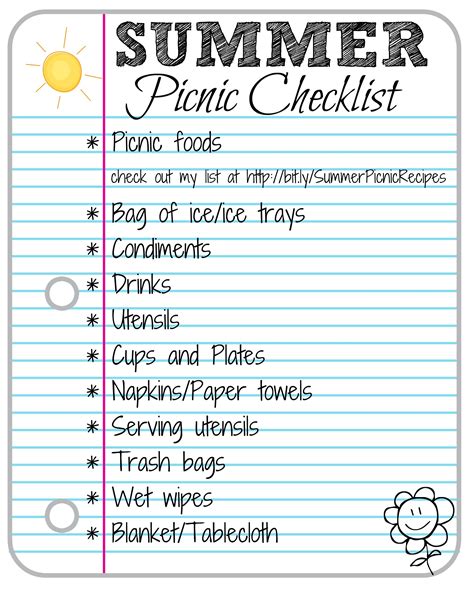 Summer Picnic Checklist Free Printable And 20 Recipe Ideas