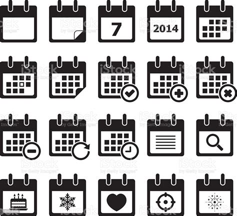 Twenty Calendar Black And White Icons Stock Illustration Download