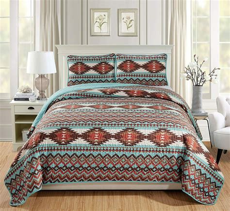 Blue Southwest Tribal Western 3 Pc Quilt Set Twin Full Queen Cal King
