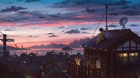 Download, share or upload your own one! Sunset, Village, Sunset, Anime, 4K, #4.2438 Wallpaper