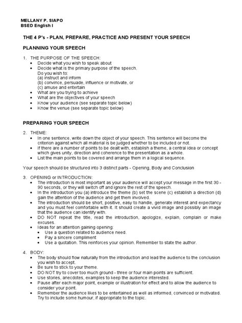 Planning Speech Mellany Siapo Pdf Communication Cognition