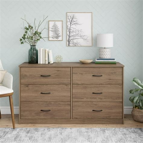 Mainstays Classic 6 Drawer Dresser Rustic Oak Finish