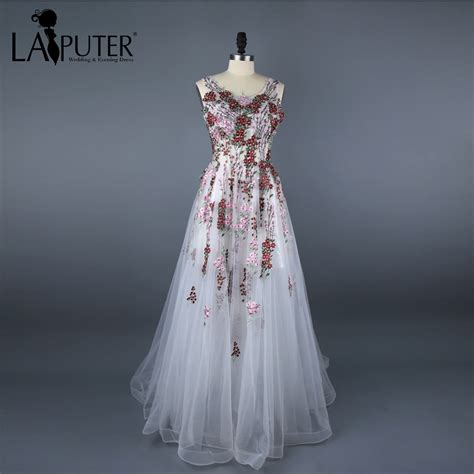 Real Photos Floor Length Long Printed Embroidery Flower Evening Dress A