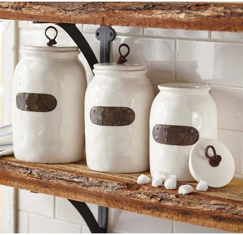 Farmhouse Bistro Ceramic Canisters Set Of 3 Rustic Kitchen Decor