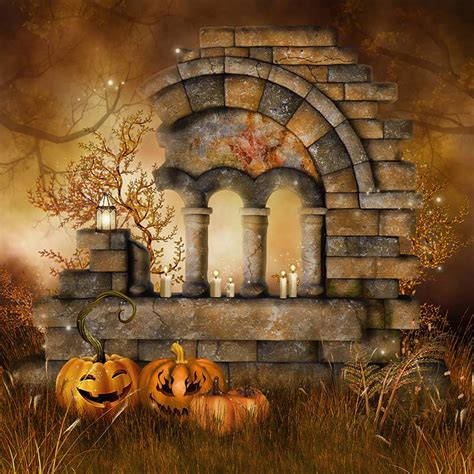 New Halloween Pumpkin Theme Brick Wall Photography Backdrop Sale