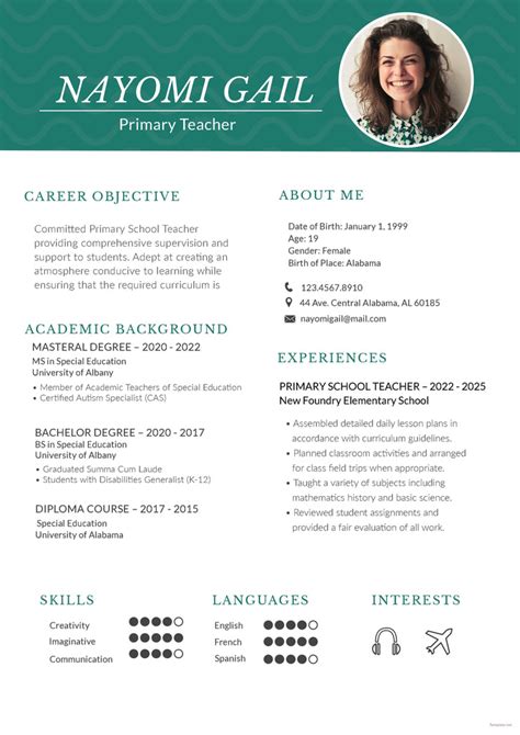 Free Primary Teacher Resume Cv Template In Photoshop Psd And Microso