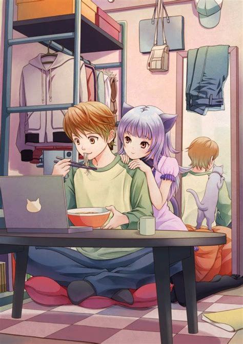 Anime Art Anime Couple Romantic Love Sweet Neko Cat
