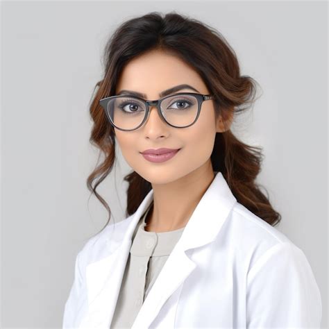 Premium Ai Image A Woman Wearing Glasses And A White Lab Coat Stands