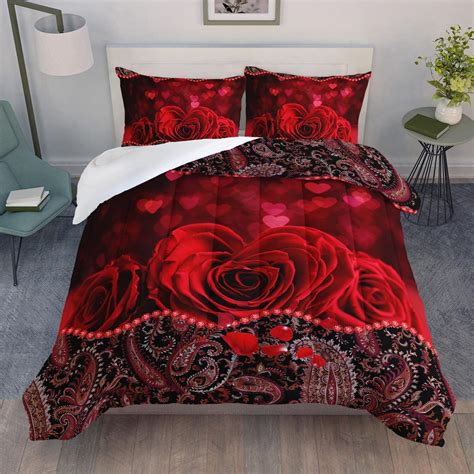 Amazon Ailonen D Oil Painting Red Rose Comforter Set Twin Size D Rose Of Love Pattern