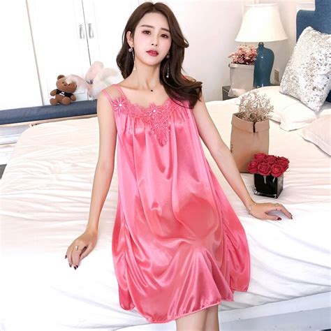 Lace Nightgowns 2019 Summer Sexy Lady Ice Silk Long Sleep Skirt Women