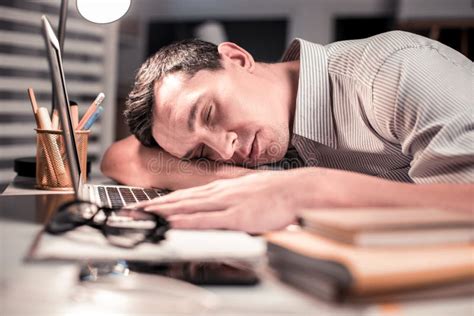 Nice Handsome Tired Man Sleeping At Work Stock Photo Image Of Office