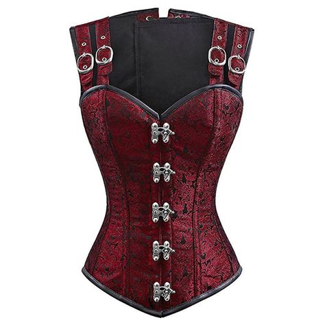 Plus Size Steampunk Corset Red Steel Boned Renaissance Vintage Gothic Corsets And Bustiers