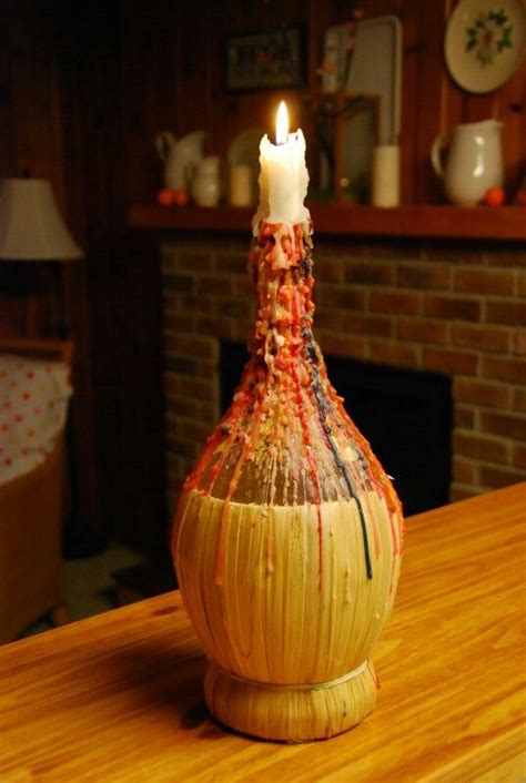 Popular In 1960s Chianti Wine Bottle And Candle Wax Dripping Candles