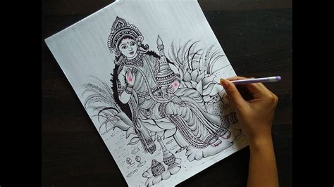 Goddess Lakshmi Line Art Drawing Step By Step How To Draw