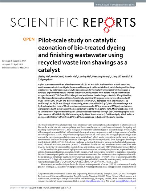 Pdf Pilot Scale Study On Catalytic Ozonation Of Bio Treated Dyeing