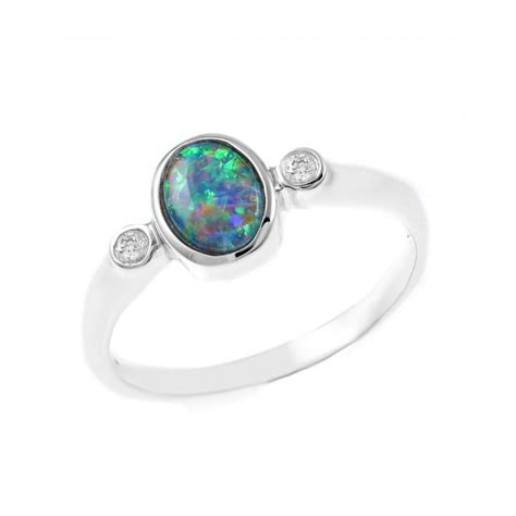 14ct White Gold 049ct Opal Doublet And 004ct Diamond Ring Jewellery