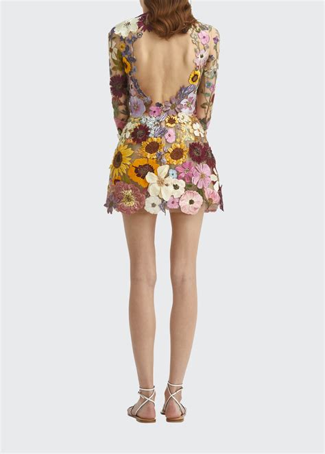 Oscar De La Renta Floral Embroidered Tulle Mini Dress Bergdorf Goodman