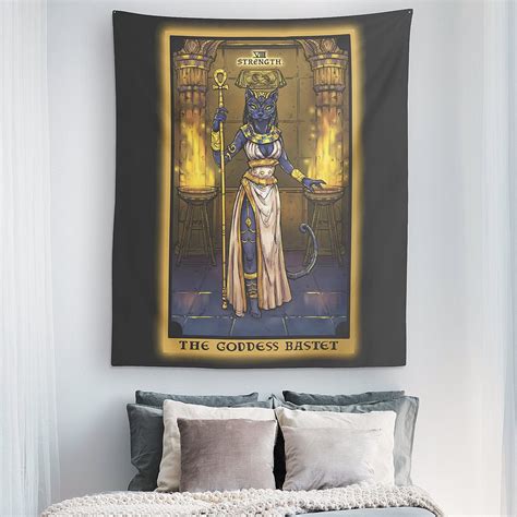 The Goddess Bastet Strength Tarot Card Tapestry Egyptian Cat Etsy