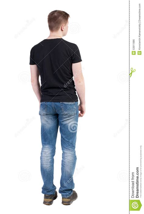 Back View Of Man In Jeans Standing Young Guy Stock Photo Image Of