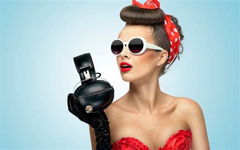 Wallpaper Model Sunglasses Glasses Red Dress Fashion Hair Moustache Vintage Clothing