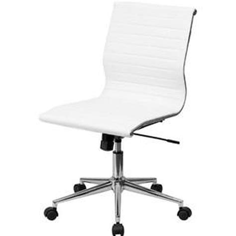 White Faux Leather Ribbed Armless Mid Back Conference Office Chair Qolture
