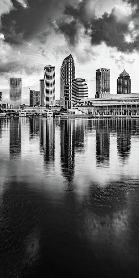 Tampa Florida Vertical Panoramic Reflections In Black And White
