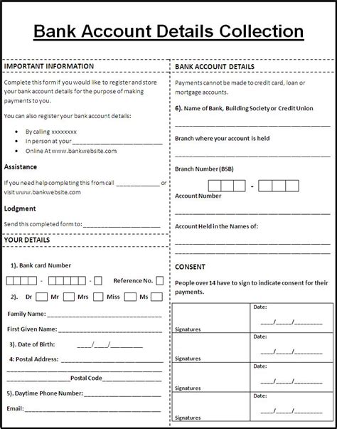 Bank Account Form Template Free Printable Word Templates