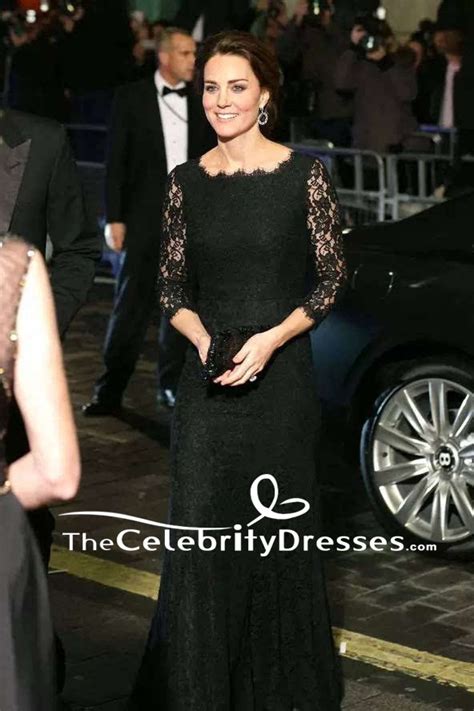 Kate Middleton Black Lace Formal Evening Dress With Long Sleeves 2014