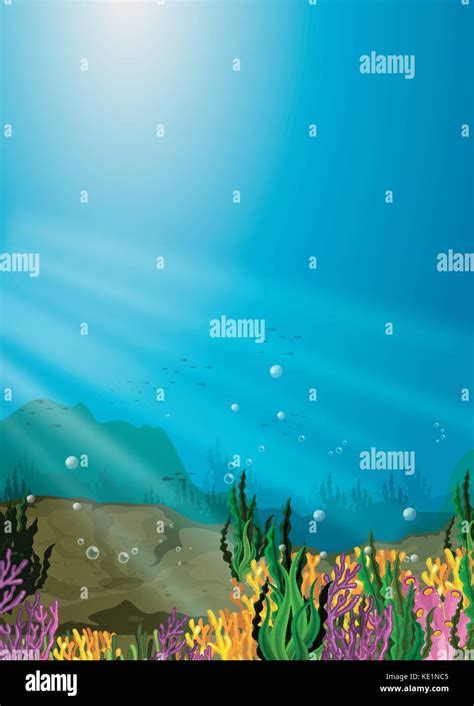 Nature Scene Under The Sea With Coral Reef Illustration Stock Vector