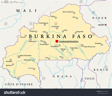Burkina Faso Political Map Capital Ouagadougou เวกเตอร์สต็อก ปลอดค่า