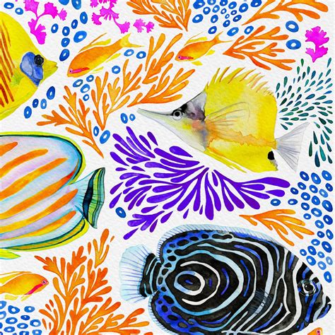 Colorful Tropical Fish Art Print Coral Reef Watercolor Etsy