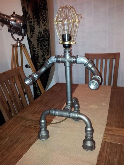 The Steampunk Robot Table Lamp Industrial Steel Light Pipe Etsy Uk