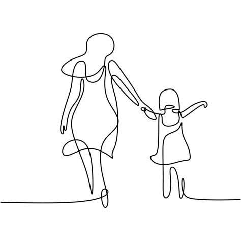 One Single Line Drawing Of Young Happy Mom Holding Her Daughter A
